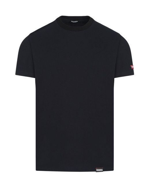 DSquared² Black Maple Leaf Badge Cotton T Shirt for men