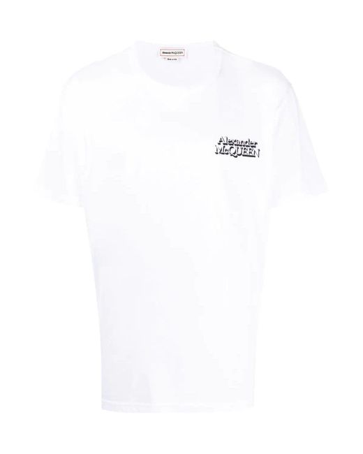 Alexander McQueen White Logo Embroidered T Shirt for men
