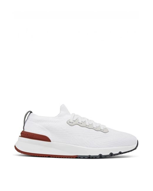 Brunello Cucinelli White Stretch Knit Sneakers for men