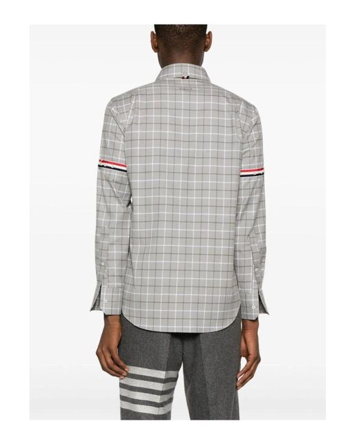 Thom Browne Gray Straight Fit Tattersall Check Cotton Shirt for men