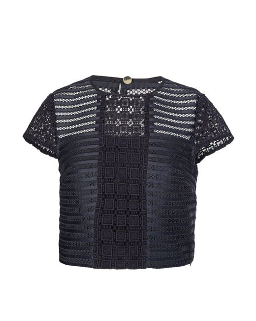 Ted Baker Blue Lace Panelled Black Top