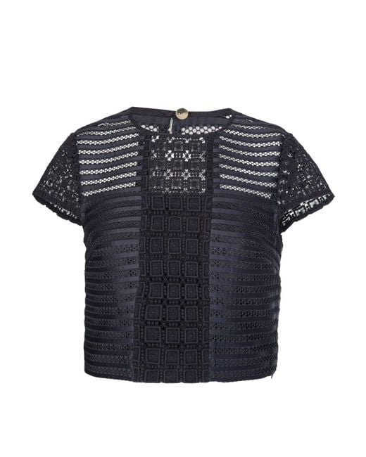 Ted Baker Blue Lace Panelled Black Top