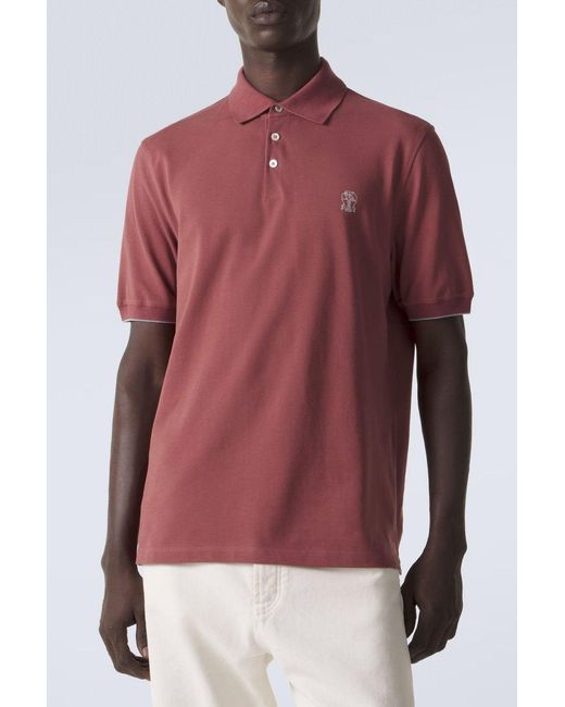 Brunello Cucinelli Red Classic Piquet Polo for men
