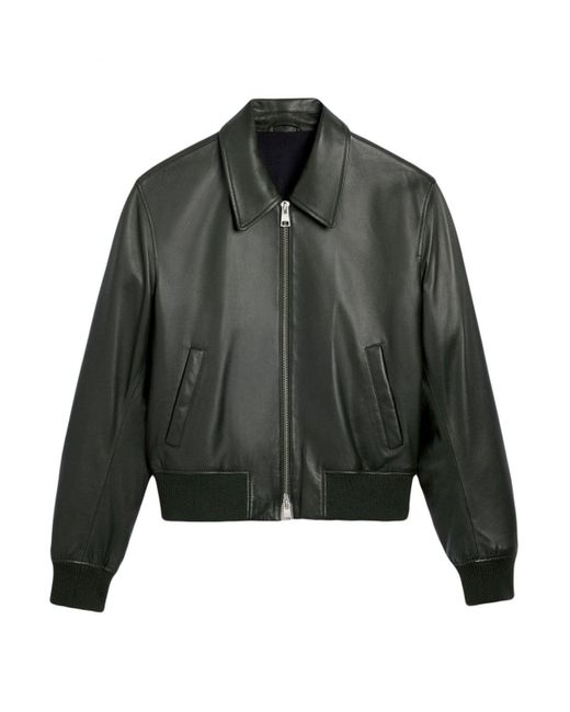 AMI Black Leather Zipped Jacket for men