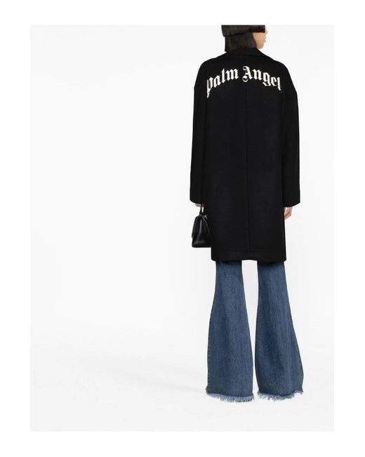 Palm Angels Black Round Logo Coat