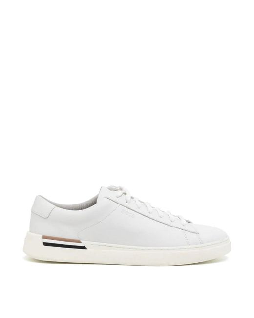 Boss White Lace-up Leather Sneakers for men