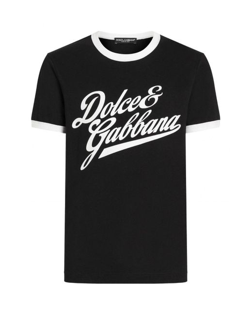 Dolce & Gabbana Black T-Shirt With A Logo And Velvet Finish for men
