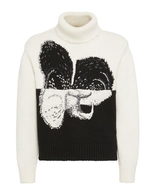 McQueen Black Graphic Orchid Roll Neck Ivory for men