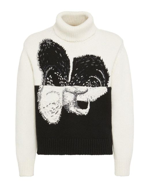 Alexander McQueen Black Graphic Orchid Roll Neck Ivory for men