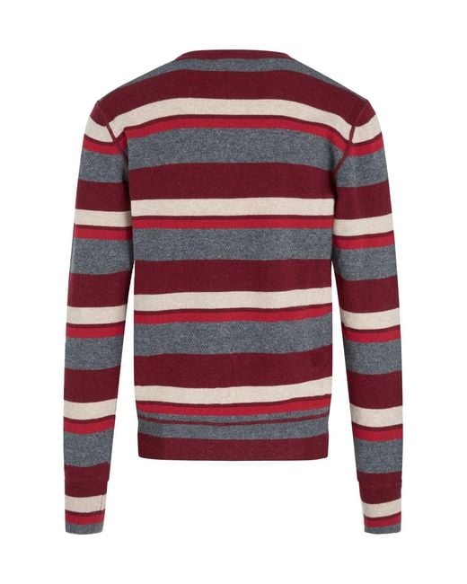 DIESEL Red Striped V-neck Jumper for men