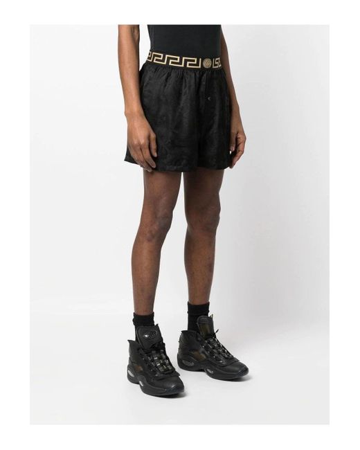 Versace Black Greca Waistband Shorts for men