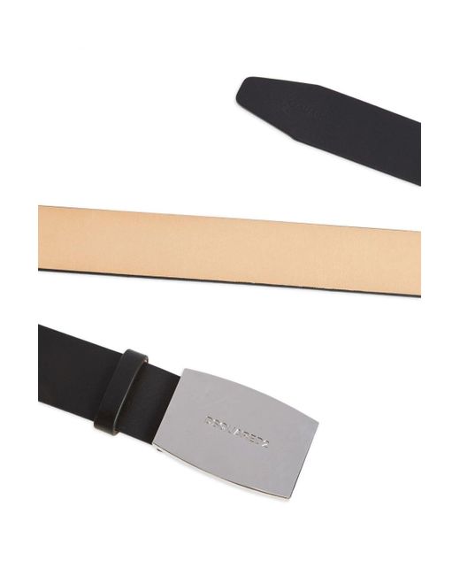 DSquared² Black Text Branding Letaher Belt for men