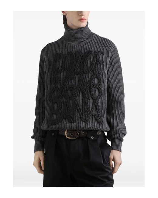 Dolce & Gabbana Black Turtle Neck Logo Sweater for men