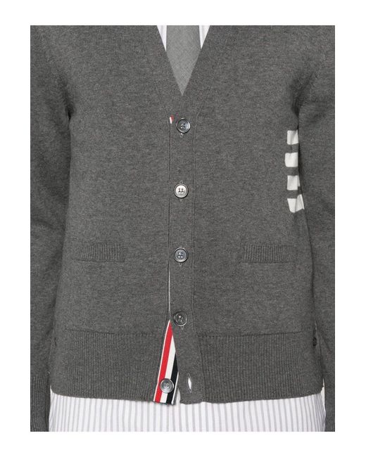 Thom Browne Gray Intarsia 4 Bar Cotton Cardigan for men