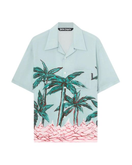 Palm Angels Blue Palms Row Bowling Shirt for men