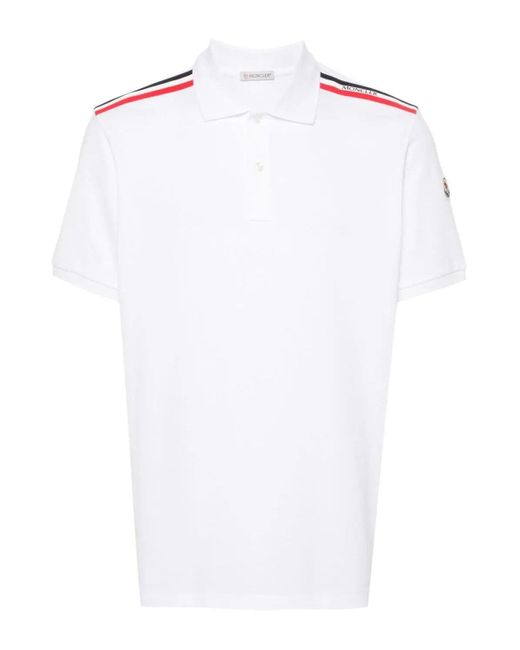 Moncler White Rwb Stripe Shoulder Polo for men