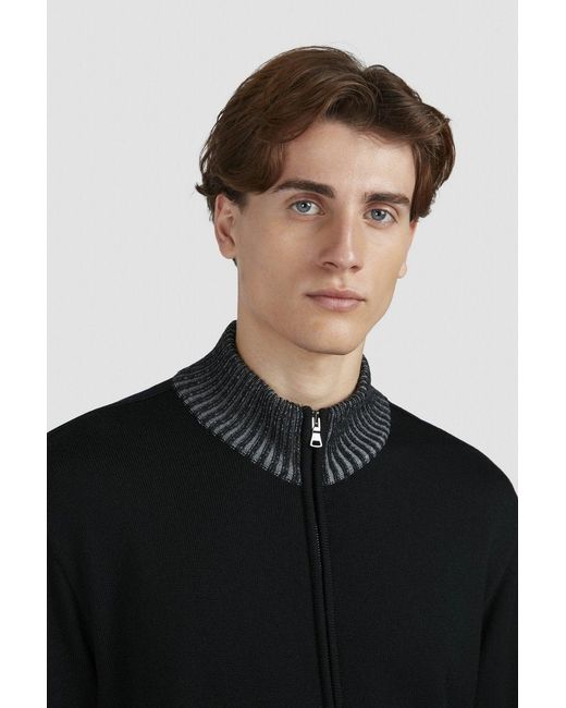 Paul & Shark Black Pure Wool Full Zip Sweater for men