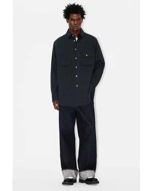KENZO Blue Weave Workwear Overshirt for men