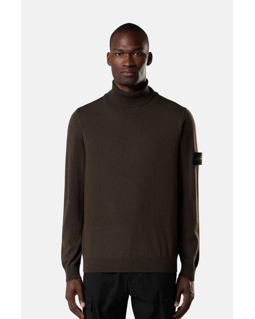 Stone Island Black Wool 5100025 T Neck Sweater for men