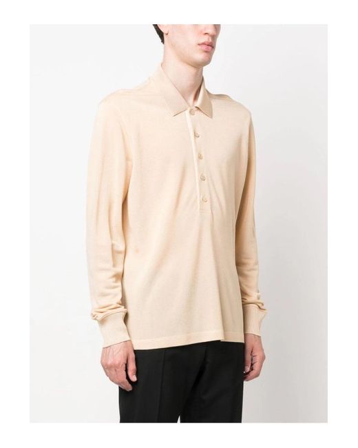 Tom Ford Natural Viscose Piquet Ls Polo Shirt Stone for men