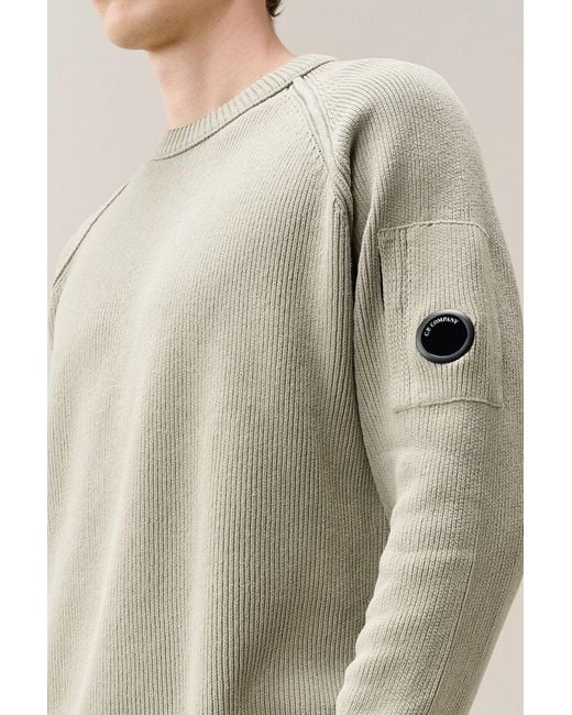 C P Company Green Chenille Cotton Lens Sweater for men