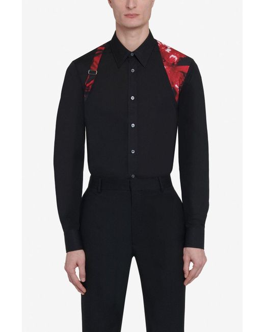 Alexander McQueen Black Cotton Poplin Harness Shirt for men