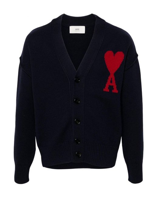 AMI Blue Red Adc Cardigan for men