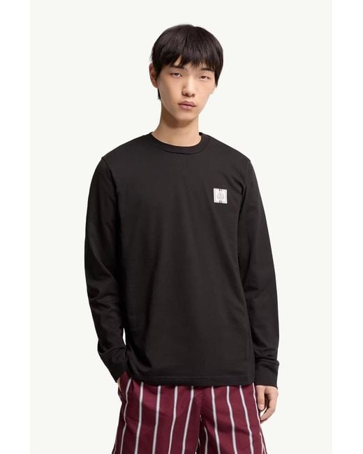 Moncler Black Patch Logo Ls Cotton T Shirt for men