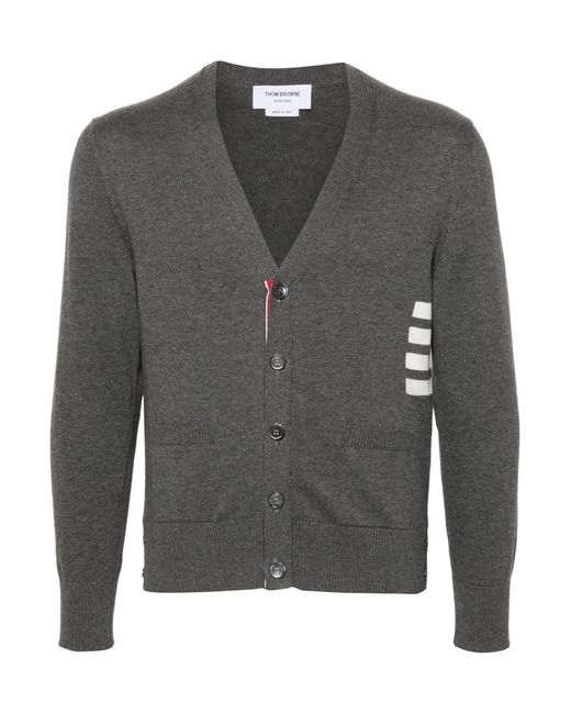Thom Browne Gray Intarsia 4 Bar Cotton Cardigan for men