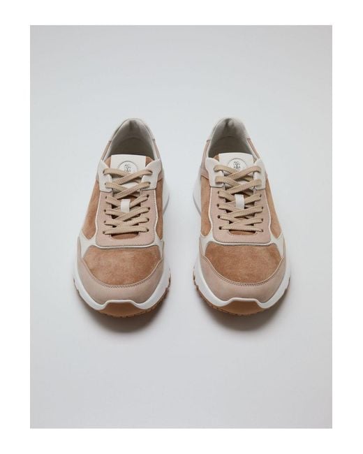 Brunello Cucinelli White Nubuck & Suede Sneakers for men