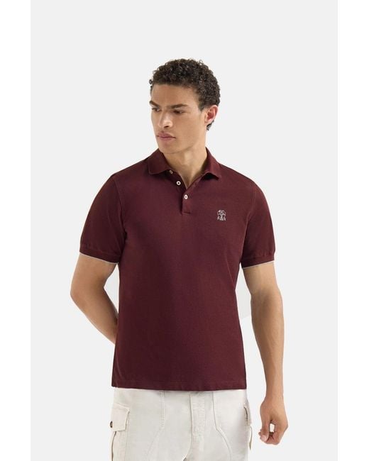 Brunello Cucinelli Red Branded Cotton Polo Shirt for men