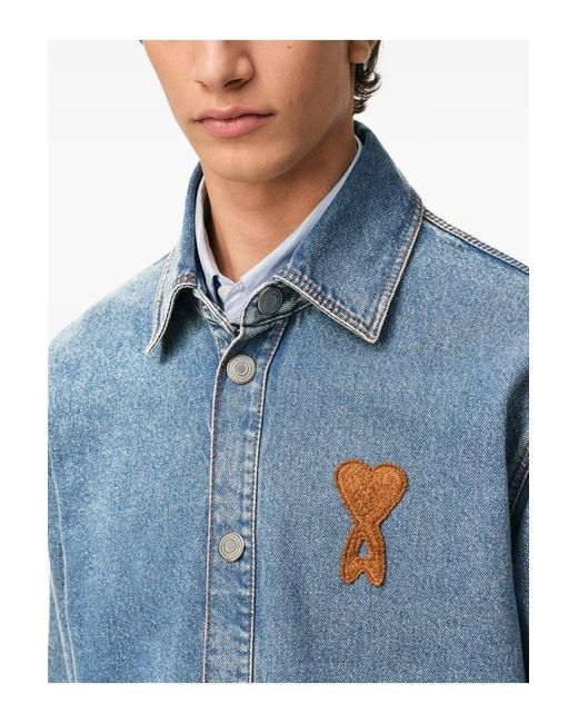 AMI Blue Knitted Adc Denim Shirt for men