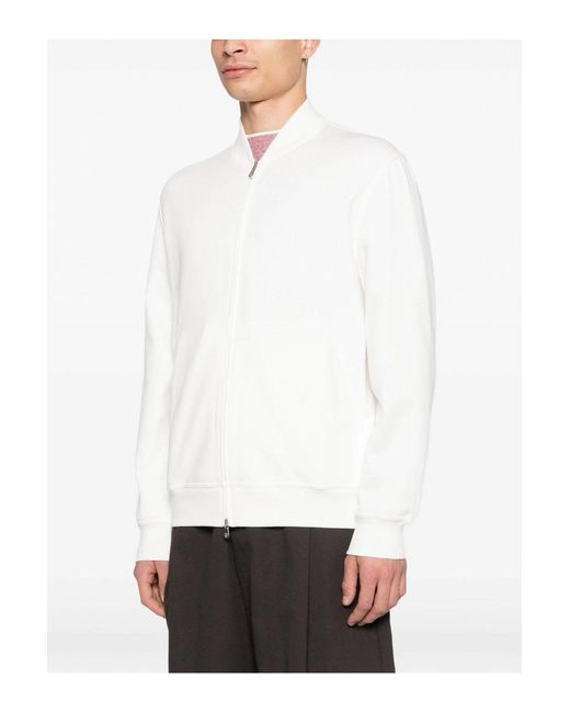 Brunello Cucinelli White Zip Cardigan for men