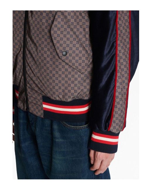 Balmain Gray Mini Monogram Bomber Jacket Brown for men