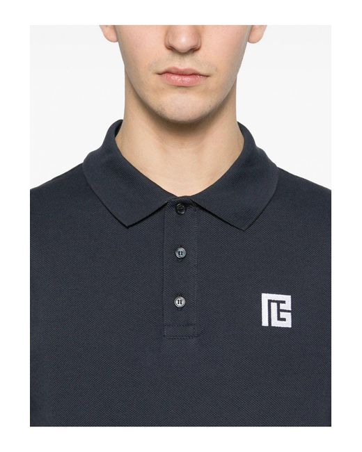 Balmain Blue Embroidered Ps Piquet Polo for men