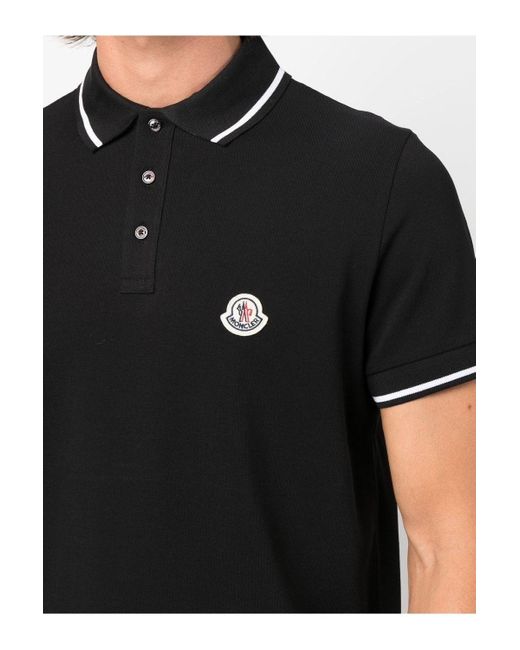Moncler Black Contrast Collar Polo Shirt for men
