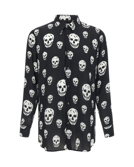 McQueen Black Skull Print Shirt for men