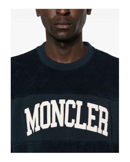 Moncler Blue Branded Cotton Sweatshirt for men