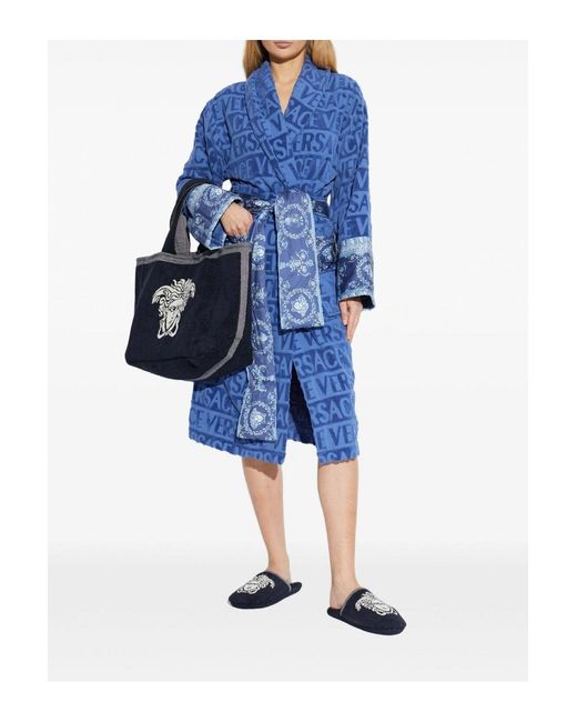 Versace Black Bath Slippers Terrymedusa Jacquard for men