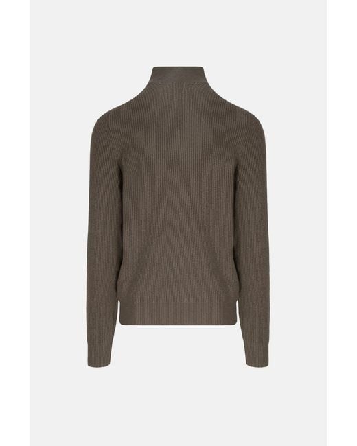 Brunello Cucinelli Brown T Neck Zip Cardigan for men