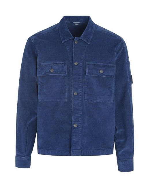 C P Company Blue Corduroy Buttoned Utility Overshirt for men