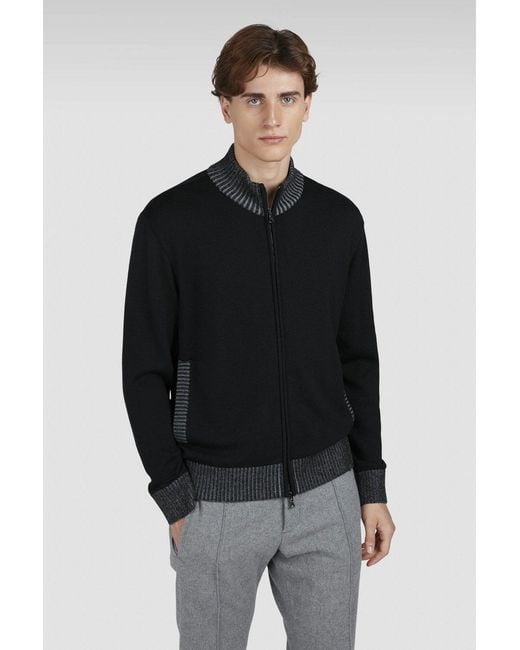 Paul & Shark Black Pure Wool Full Zip Sweater for men