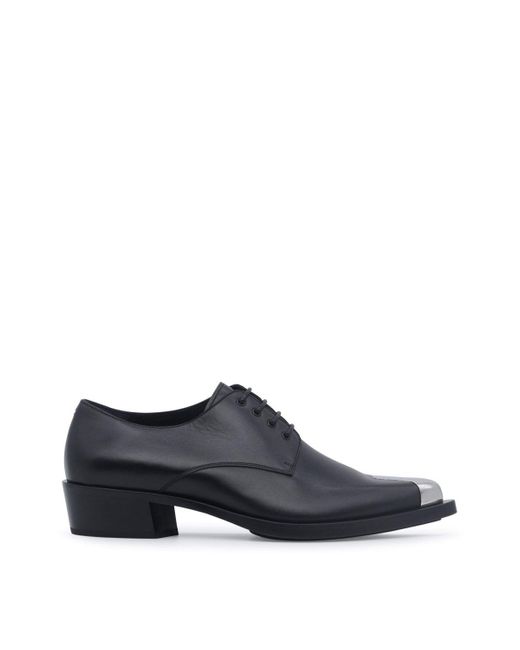 Alexander McQueen Black Silver Tip Pointed Shoes for men