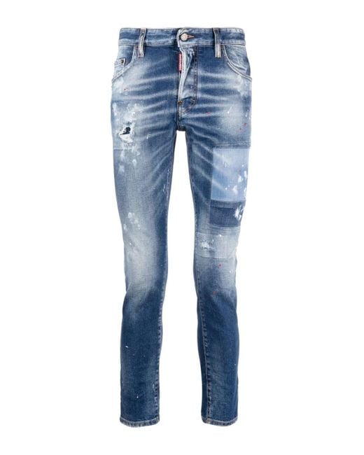 DSquared² Paint-splatter Distressed Skater Skinny Jeans Blue for men