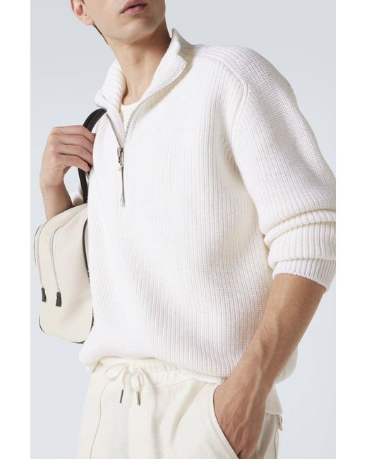Tom Ford White Merino Half Zip Sweater for men