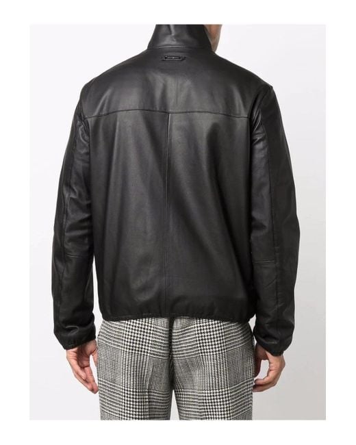Emporio Armani Black Leather Zip Jacket for men