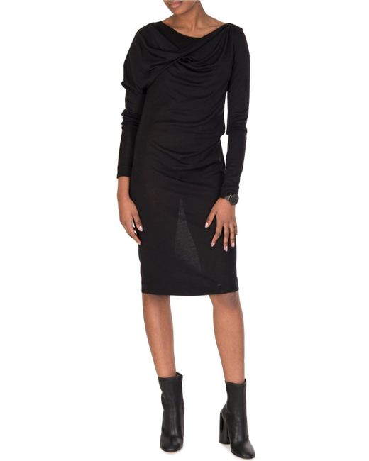 Maison Margiela Wool Silk Mix Ribbed Black Dress