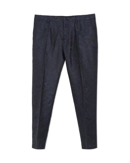 Dolce & Gabbana Blue Floral Jacquared Trousers for men