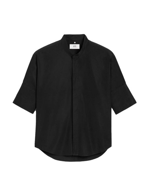 AMI Black Mandarin Collar Poplin Shirt for men