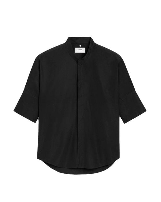 AMI Black Mandarin Collar Poplin Shirt for men
